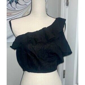 NWT Shoe Fly One Shoulder Black Ruffle Top Medium